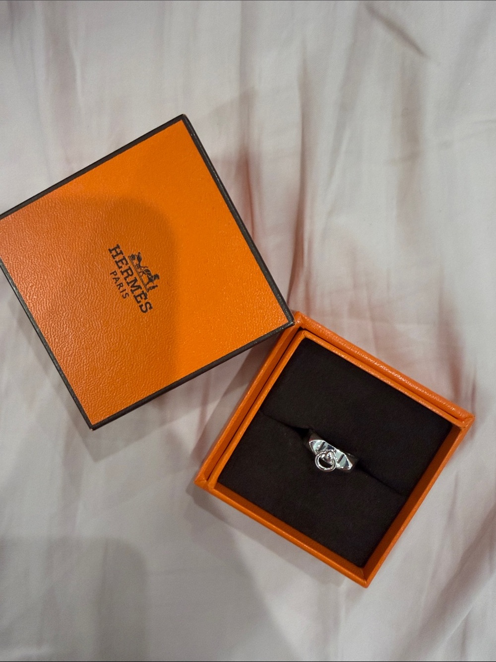 Hermes Silver Padlock Motif Ring